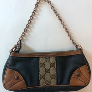 Gucci Denim Monogram Chain Pochette